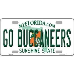 NFL Go Buccaneers License Plate Tampa Bay Background Metal Tag White Sign Art